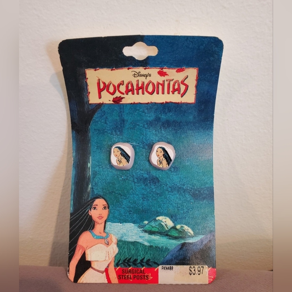 Vintage Disney 's Pocahontas Earrings Lucite Surgical Steel Posts Earrings New